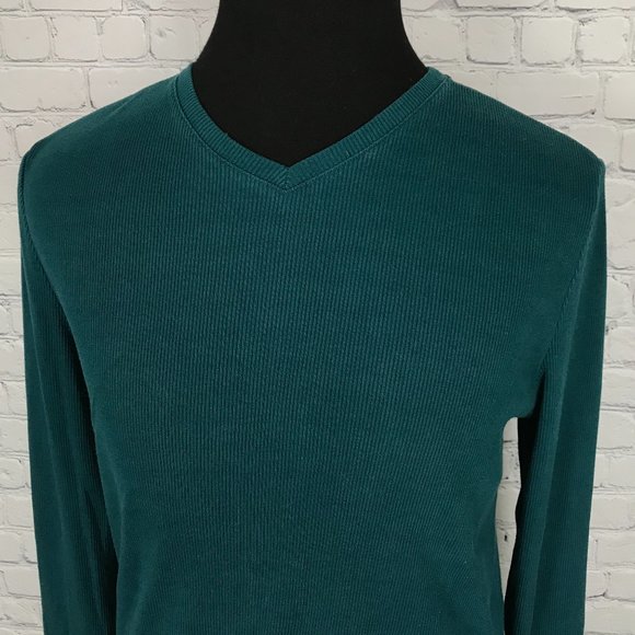 Guess Mens Ribbed Green Thin Knit w| Faux Leather Patch - Picture 2 of 4